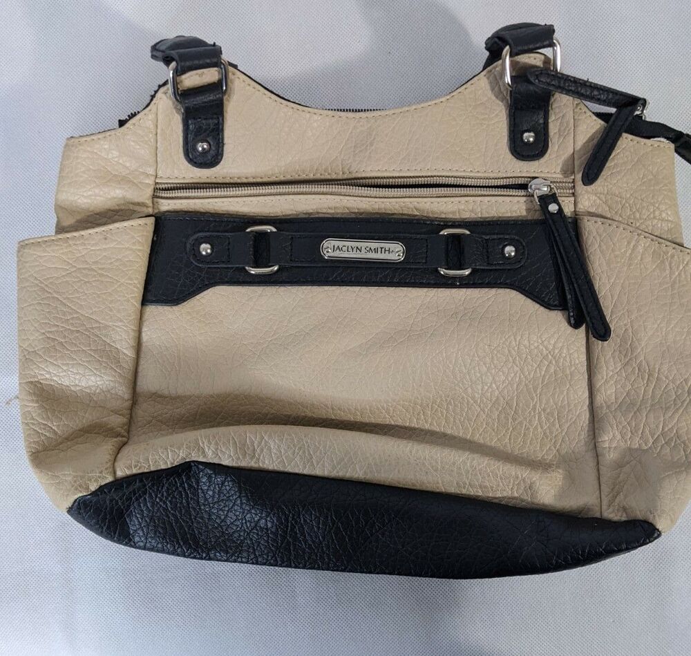Jaclyn Smith Women's tan/black Tote Shoulder Bag Handbag.